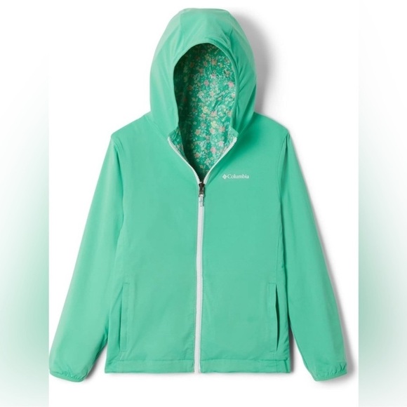 Columbia Youth Reversible Pixel Grabber Jacket Green Floral Medium 10-12 NWT - Picture 1 of 12